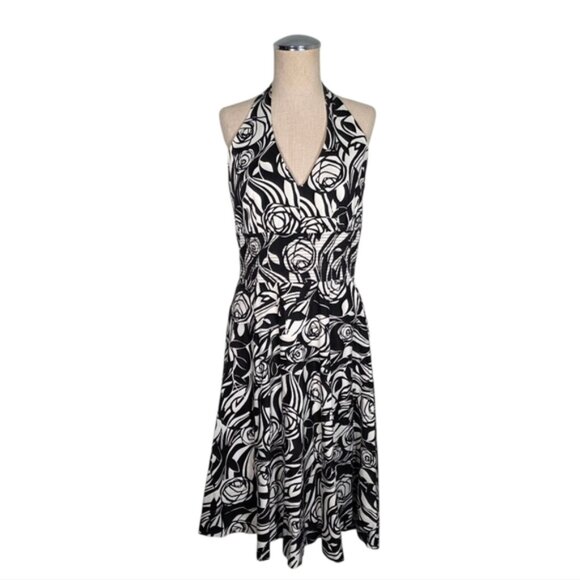 Donna Ricco Black and White Floral Halter Sundress Size 8 - Picture 1 of 6